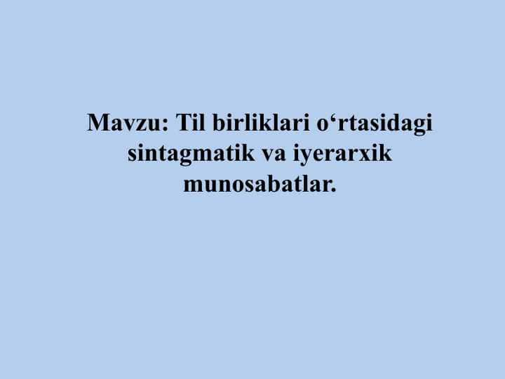 Til birliklari o‘rtasidagi sintagmatik va iyerarxik munosabatlar