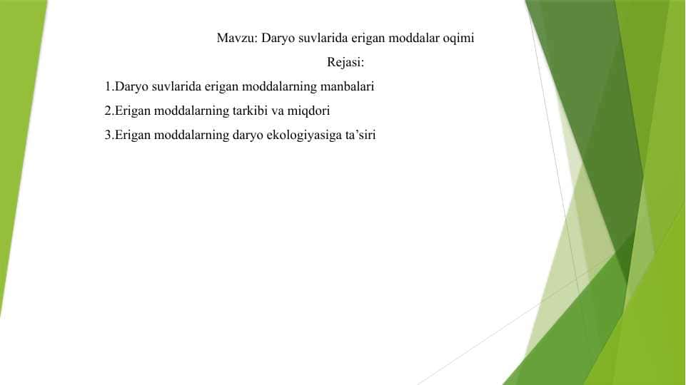 Daryo suvlarida erigan moddalar oqimi