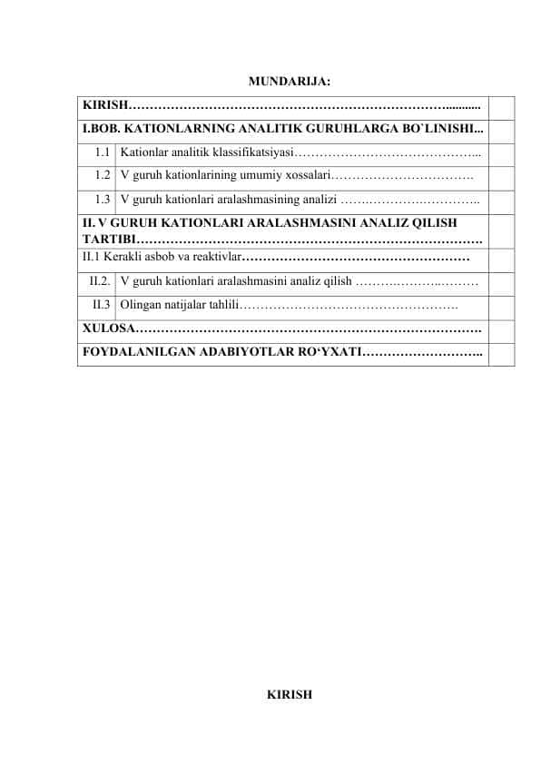 V guruh kationlari