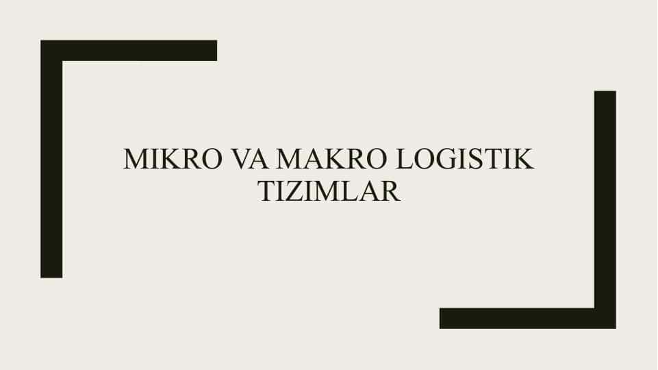 Mikro va makro logistik tizimlar