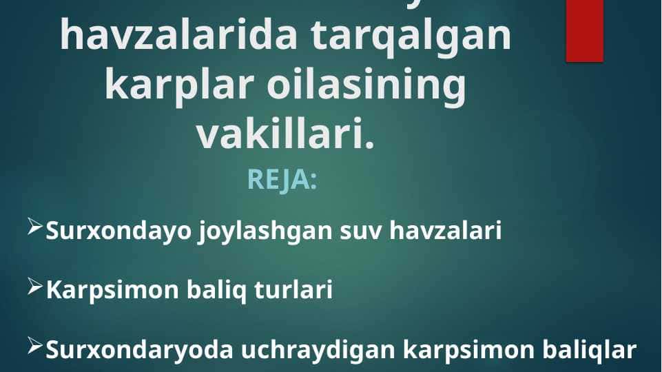 Surxondaryo suv havzalarida tarqalgan karplar oilasining vakillari