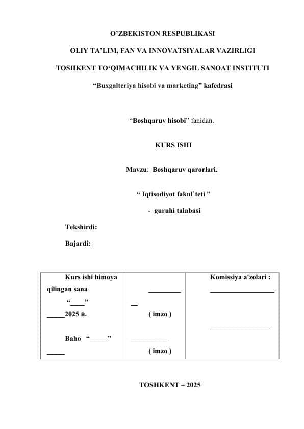 Boshqaruv qarorlari.