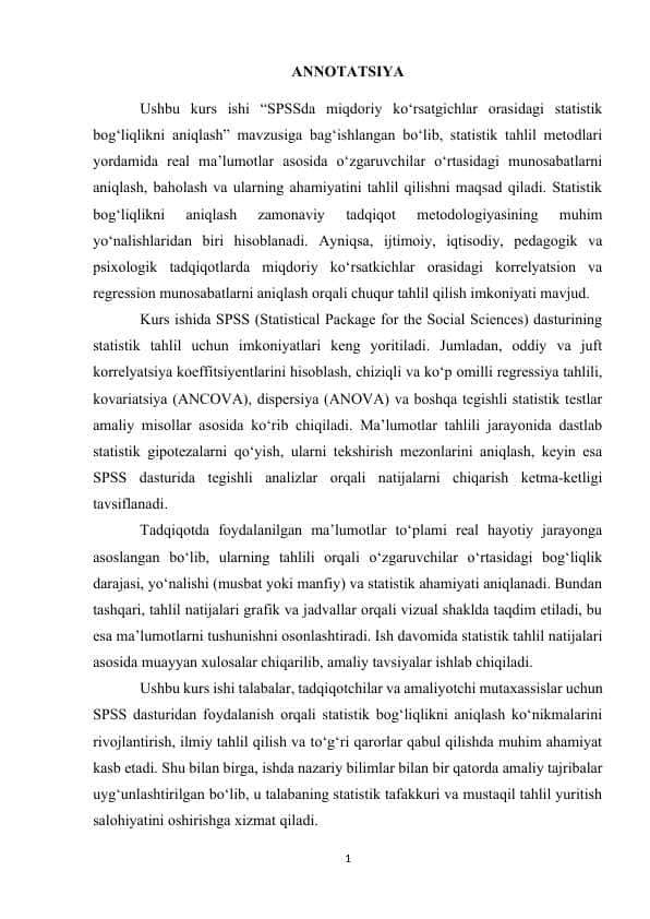 SSPSS da miqdoriy ko‘rsatgichlar orasidagi statistik bog‘liqlikni aniqlash