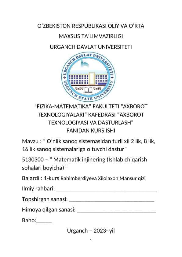 O’nlik sanoq sistemasidan turli xil 2 lik, 8 lik, 16 lik sanoq sistemalariga o’tuvchi dastur C#.docx