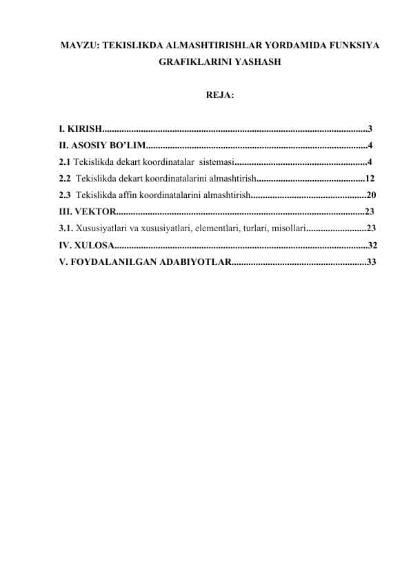 TEKISLIKDA ALMASHTIRISHLAR YORDAMIDA FUNKSIYA GRAFIKLARINI YASHASH.docx