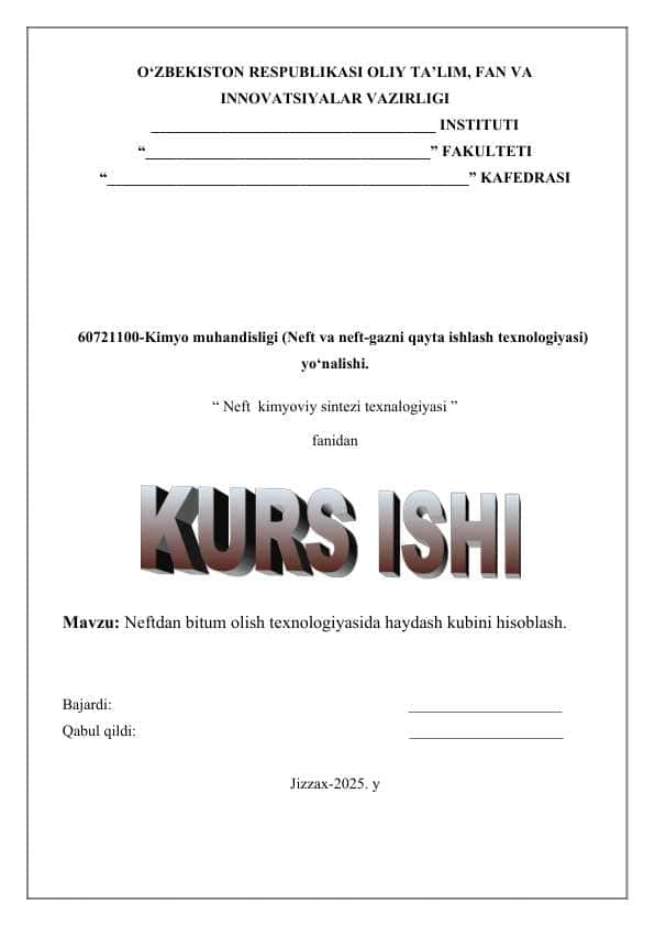 Neftdan bitum olish texnologiyasida haydash kubini hisoblash.