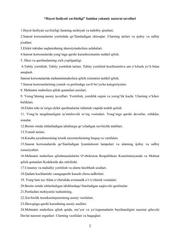 Hayot faoliyati xavfsizligi