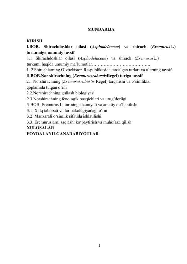 EREMERUS SHIRACH DOSHLAR ASPHODELACEAE KURS ISHI