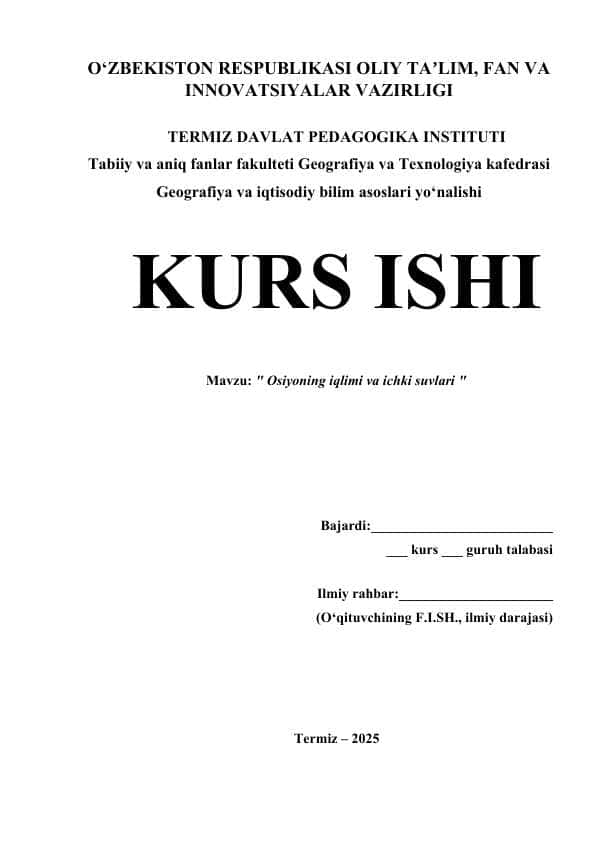 Osiyoning iqlimi va ichki suvlari