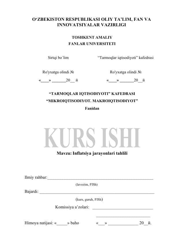 Inflatsiya jarayonlari tahlili kurs ishi
