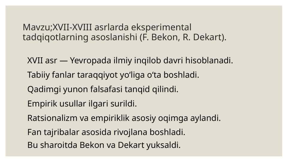 Bekon va Dekart eksperimental usul