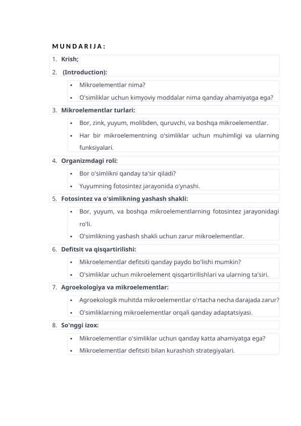 Mikroelementlar va ularning fizialogik ahamiyati.