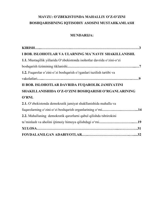 O’ZBEKISTONDA MAHALLIY O’Z-O’ZINI BOSHQARISHNING IQTISODIY ASOSINI MUSTAHKAMLASH.docx