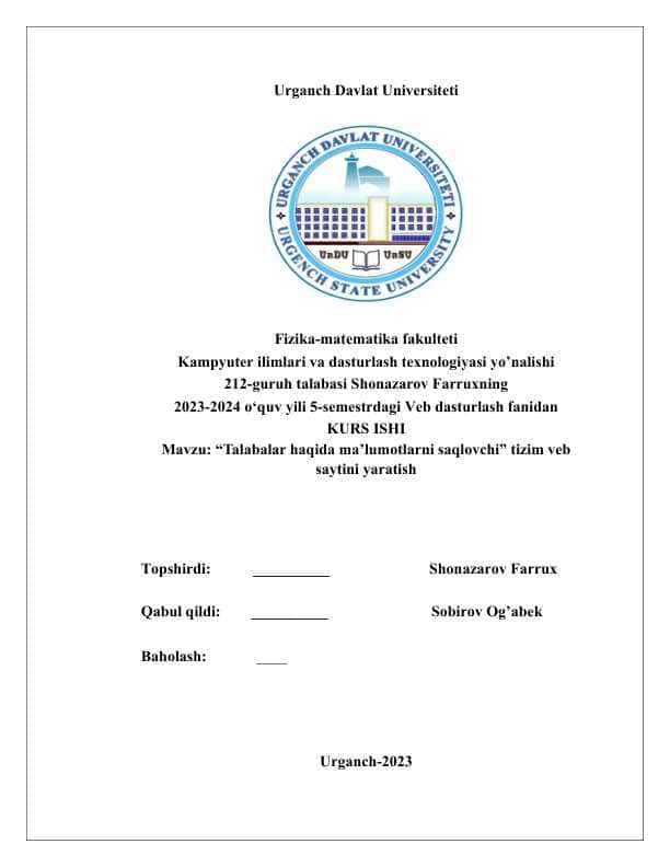 Talabalar haqida ma’lumotlarni saqlovchi” tizim veb saytini yaratish.docx
