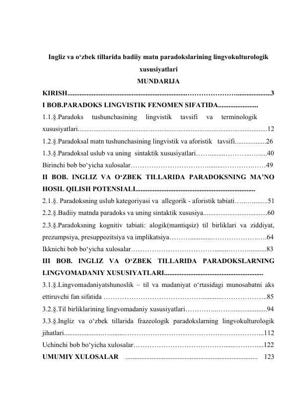 Ingliz va o‘zbek tillarida badiiy matn paradokslarining lingvokulturologik xususiyatlari
