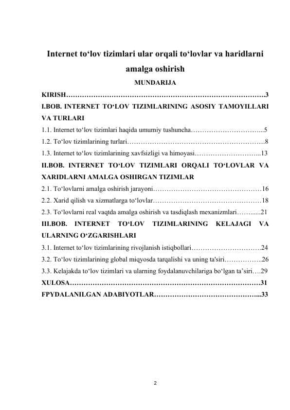Internet to‘lov tizimlari ular orqali to‘lovlar va haridlarni amalga oshirish