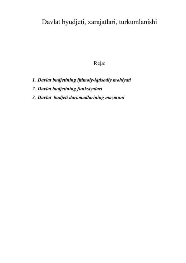 Davlat byudjeti, xarajatlari, turkumlanishi