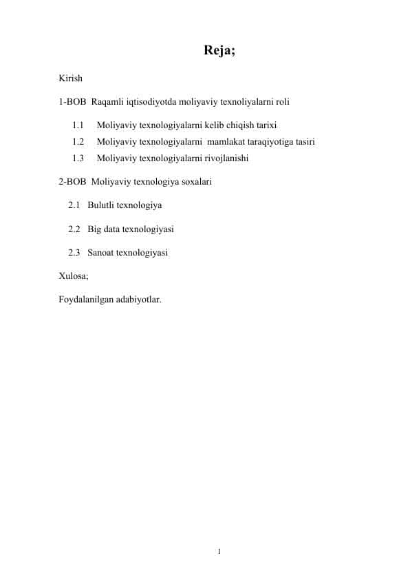 Raqamli iqtisodiyotda moliyaviy texnologiyalar