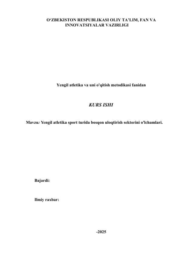 Yengil atletika sport turida bosqon uloqtirish sektorini o'lchamlari