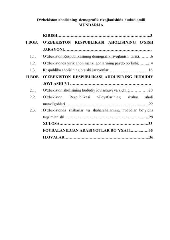 Oʻzbekiston aholisining demografik rivojlanishida hudud omili