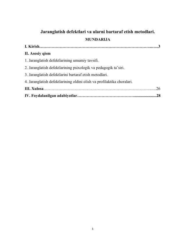 Jaranglatish defektlari va ularni bartaraf etish metodlari