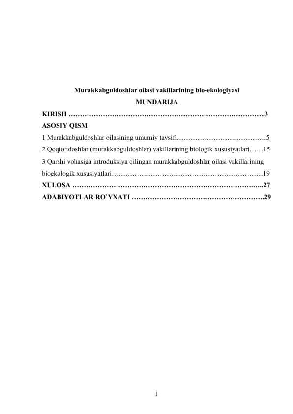 Murakkabguldoshlar oilasi vakillarining bio-ekologiyasi