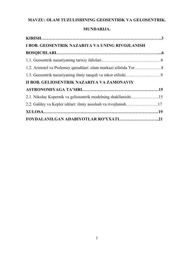 OLAM TUZULISHINING GEOSENTRIK VA GELOSENTRIK