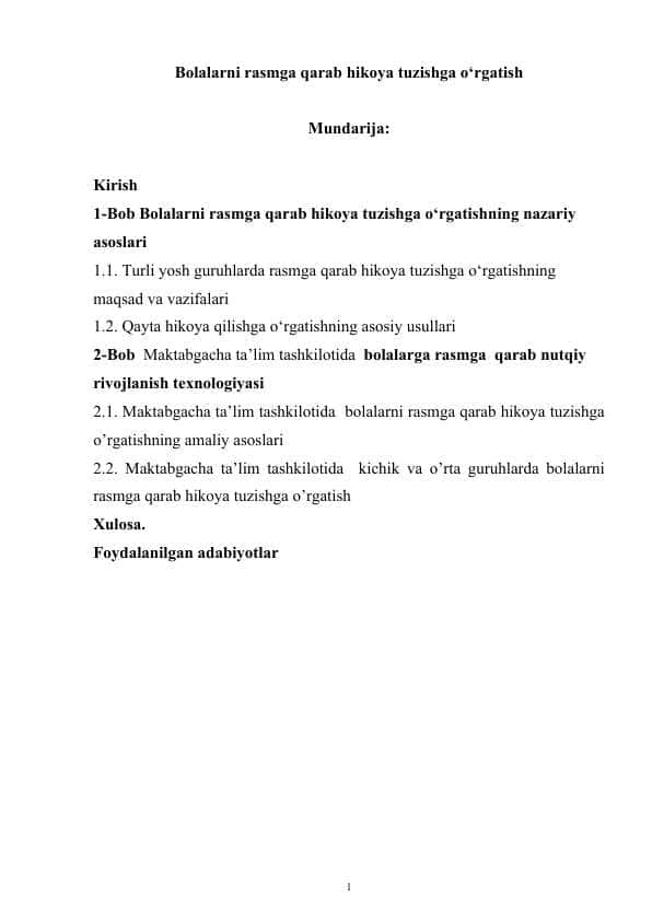 Bolalarni rasmga qarab hikoya tuzishga o‘rgatish