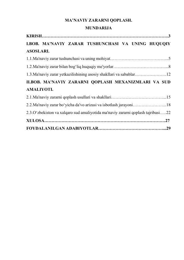 MA’NAVIY ZARARNI QOPLASH.