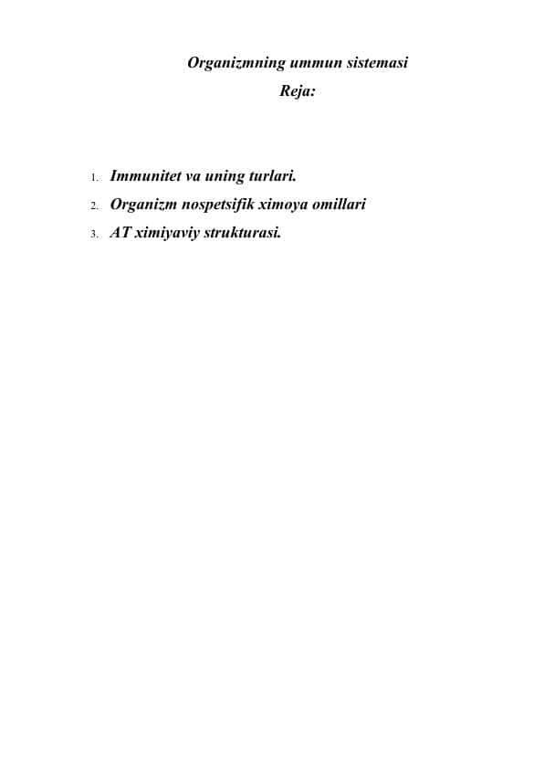 Organizmning ummun sistemasi
