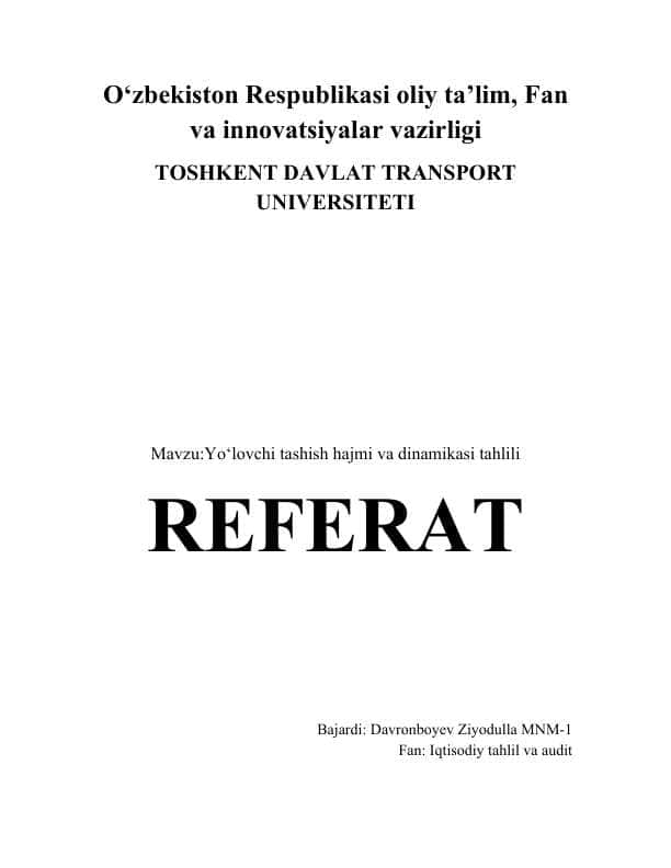 Yo‘lovchi tashish hajmi va dinamikasi tahlili