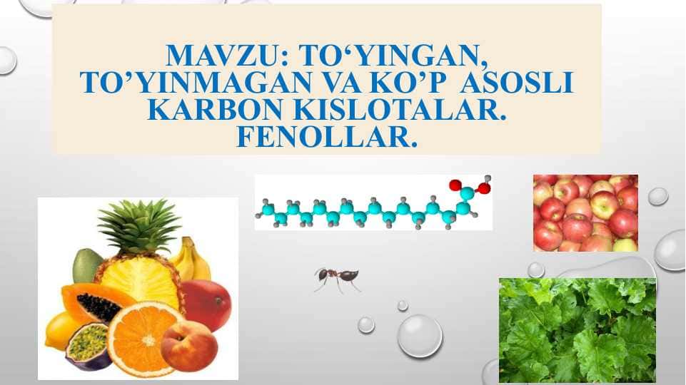 TO‘YINGAN, TO’YINMAGAN VA KO’P ASOSLI KARBON KISLOTALAR. Fenollar
