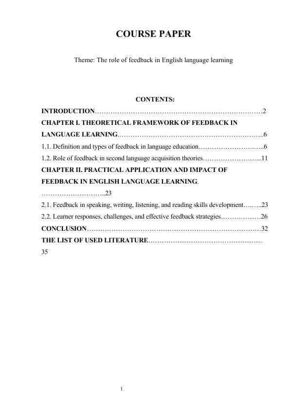 The role of feedback in English language learning