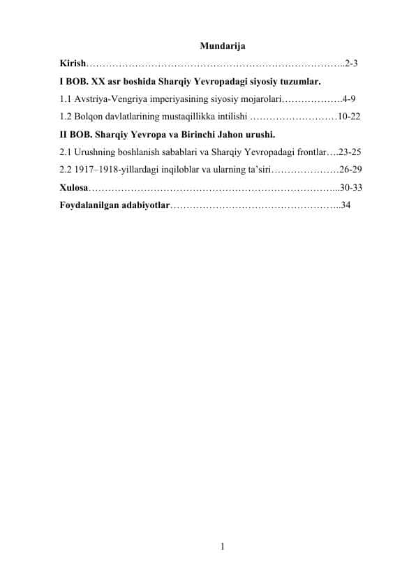 XX asr boshlarida Sharqiy Yevropa davlatlari