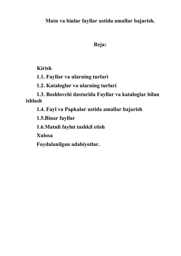 Matn va binlar fayllar ustida amallar bajarish