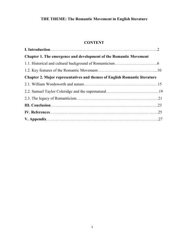 The Romantic Movement in English literature