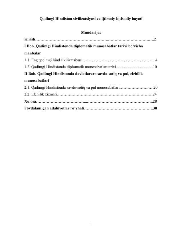 Qadimgi Hindiston sivilizatsiyasi va ijtimoiy-iqtisodiy hayoti