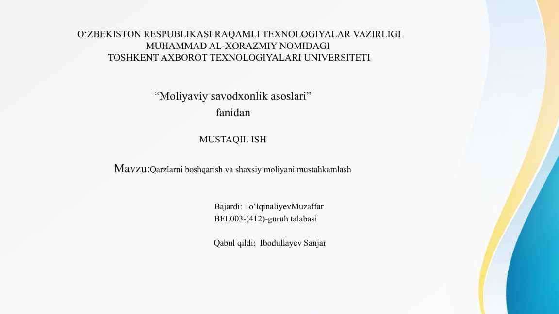 Qarzlarni boshqarish va shaxsiy moliyani rivojlantirish