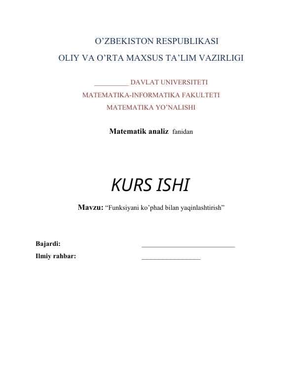 Funksiyani ko’phad bilan yaqinlashtirish