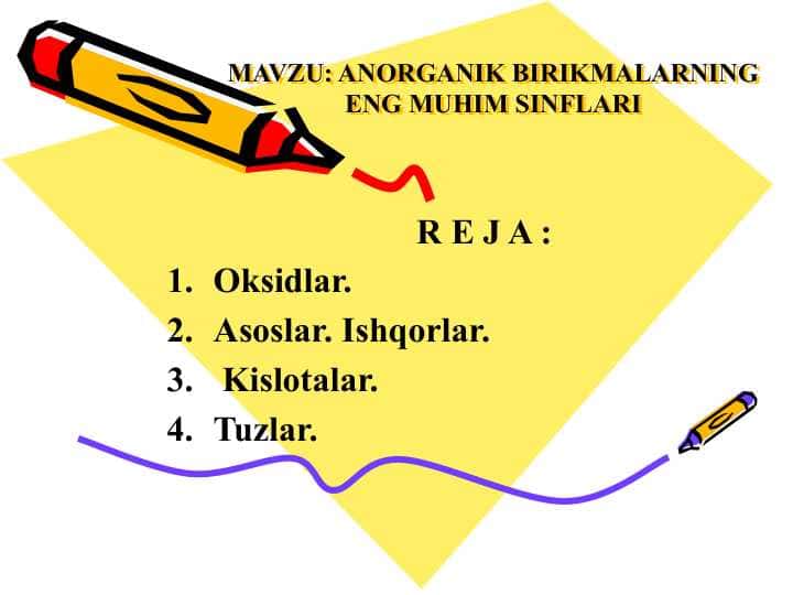 ANORGANIK BIRIKMALARNING ENG MUHIM SINFLARI
