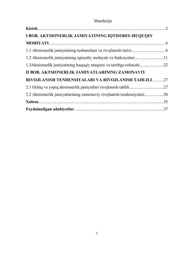 Kurs ishi Aksionerlik jamiyati haqida