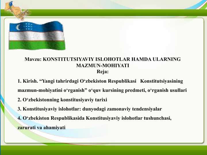 KONSTITUTSIYAVIY ISLOHOTLAR HAMDA ULARNING MAZMUN-MOHIYATI
