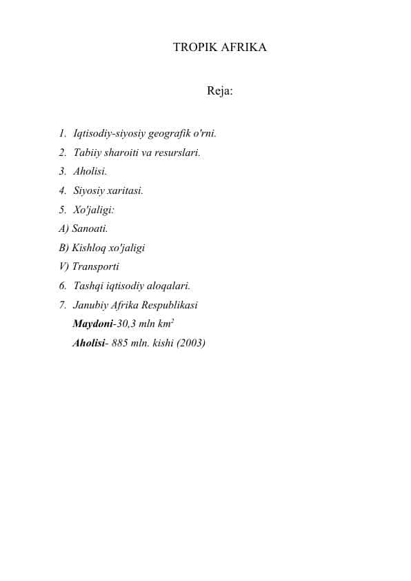 TROPIK AFRIKA