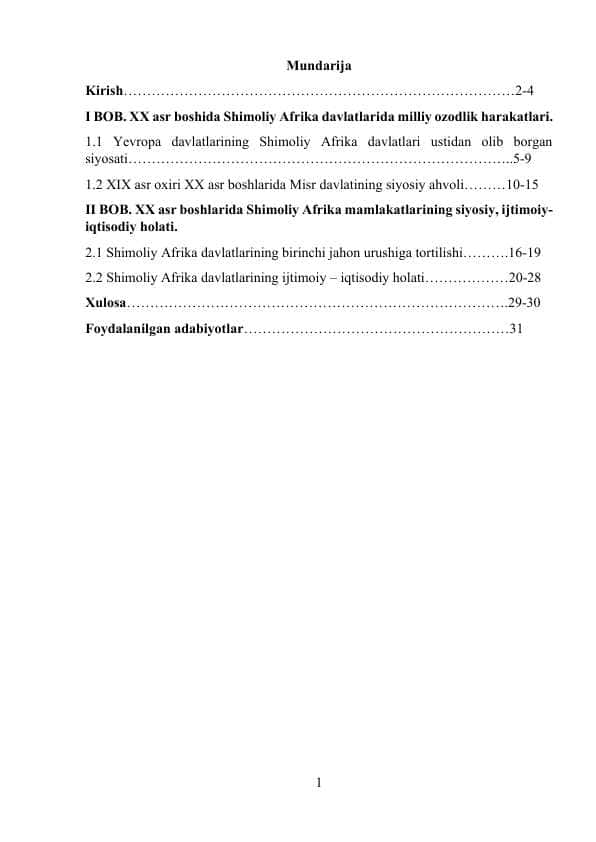 XX asr boshida SHimoliy Afrika davlatlari