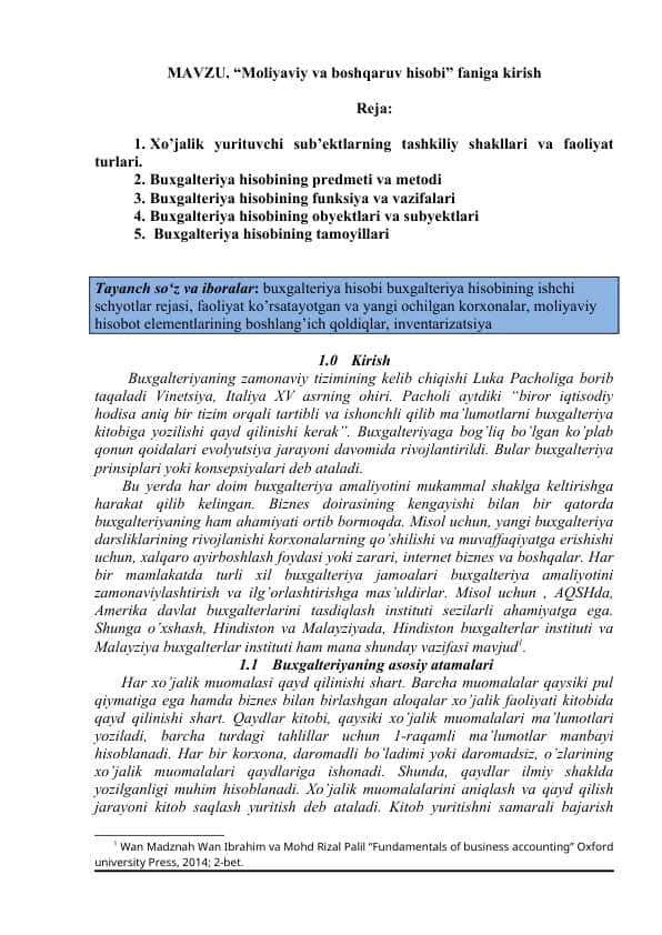 Moliyaviy va boshqaruv hisobi