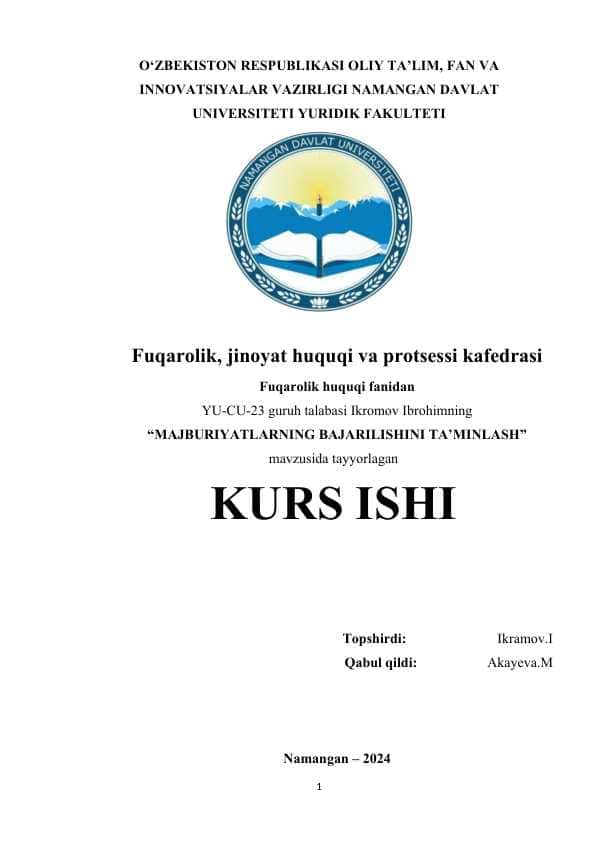 MAJBURIYATLARNING BAJARILISHINI TA’MINLASH