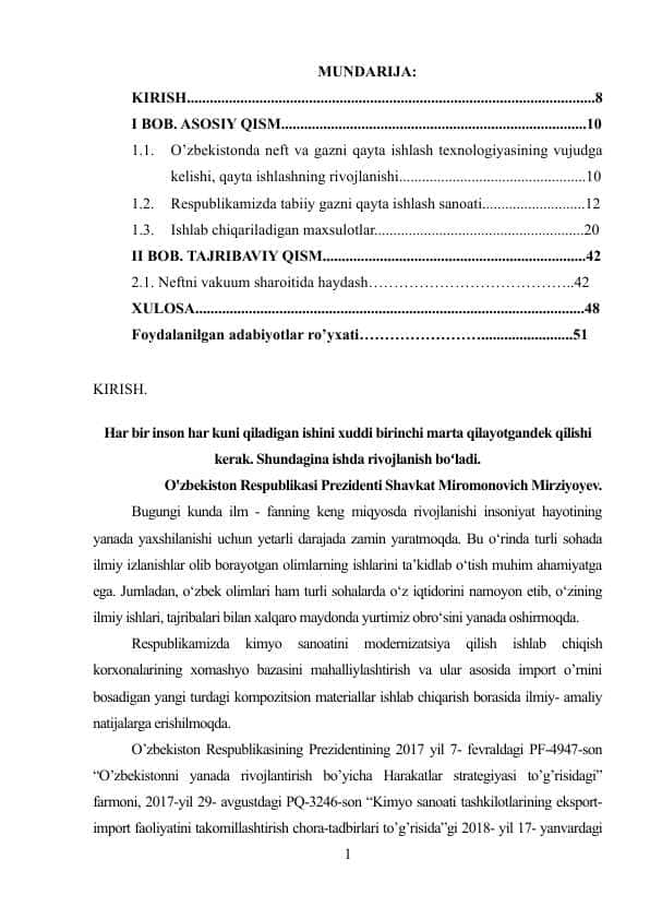 Respublikamizdagi tabiiy gazni qayta ishlash sanoat karxonalari