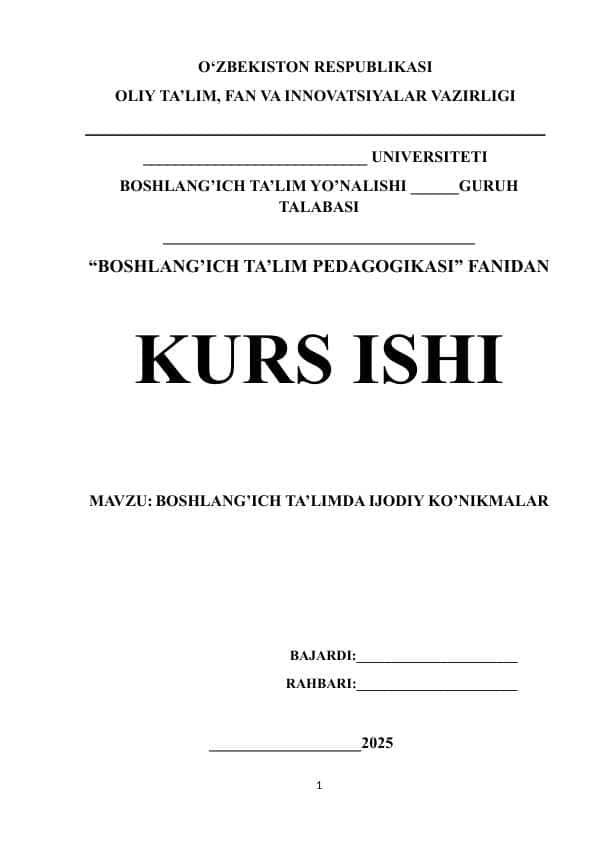 BOSHLANG’ICH TA’LIMDA IJODIY KO’NIKMALAR