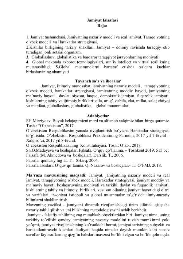 Jamiyat falsafasi Globallashuv va barqaror taraqqiyot falsafasi