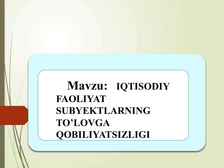 IQTISODIY FAOLIYAT SUBYEKTLARNING TO’LOVGA QOBILIYATSIZLIGI